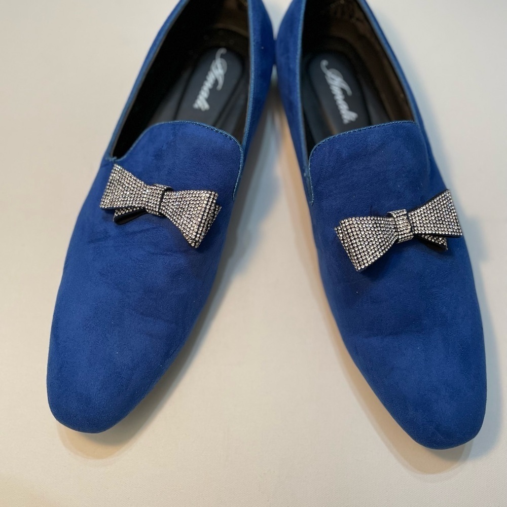 Amali Royal Blue Loafers with Crystal Bow Shoes Size 15 SB-6